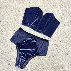 Victoria’s Secret Navy Blue Velvet Corset and High-Waisted Panty Set